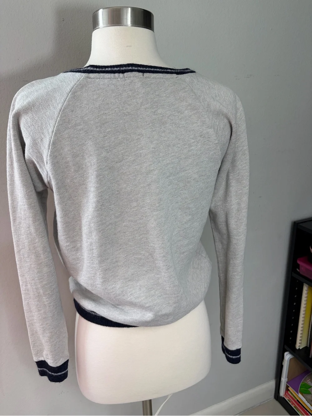 J. Crew Navy and Light Gray Knit Pullover size s 100% Cotton and wool trim